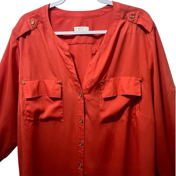 Charter Club Woman Orange Button Up Blouse, Pockets, Missing Size Tag, Est. 3X - Picture 2 of 8